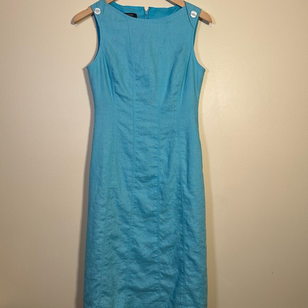 Anne Klein Linen Turquoise Blue Tank Dress Size 4 Easter Spring